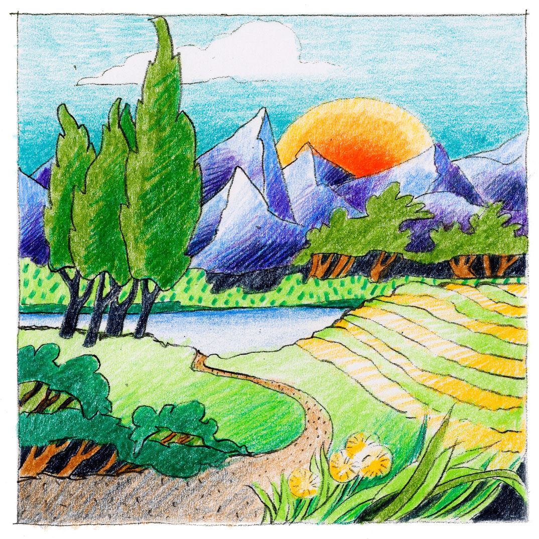 Colouring pages (advanced): Landscape - Result