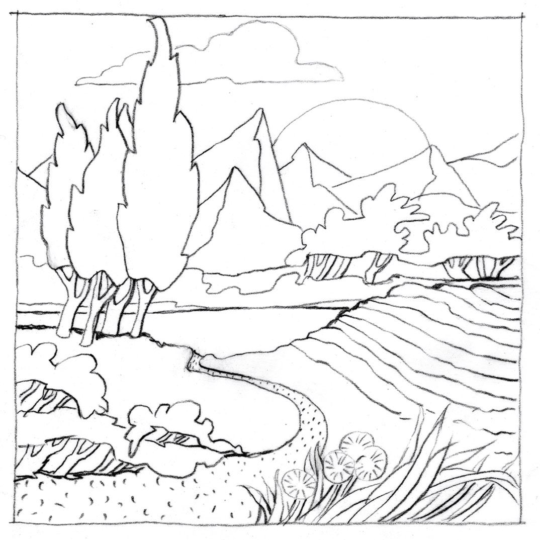Colouring pages (advanced): Landscape - Template