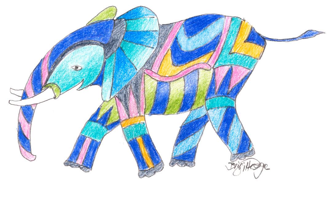Colouring pages (easy): Little elephant in blue - Result