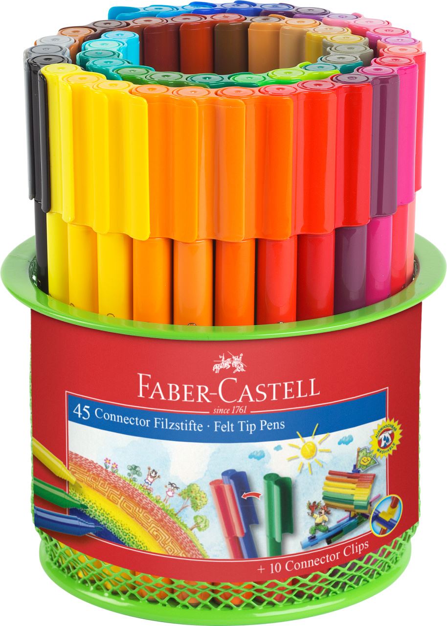Faber-Castell - Connector felt tip pen set Mesh tins, 55 pieces