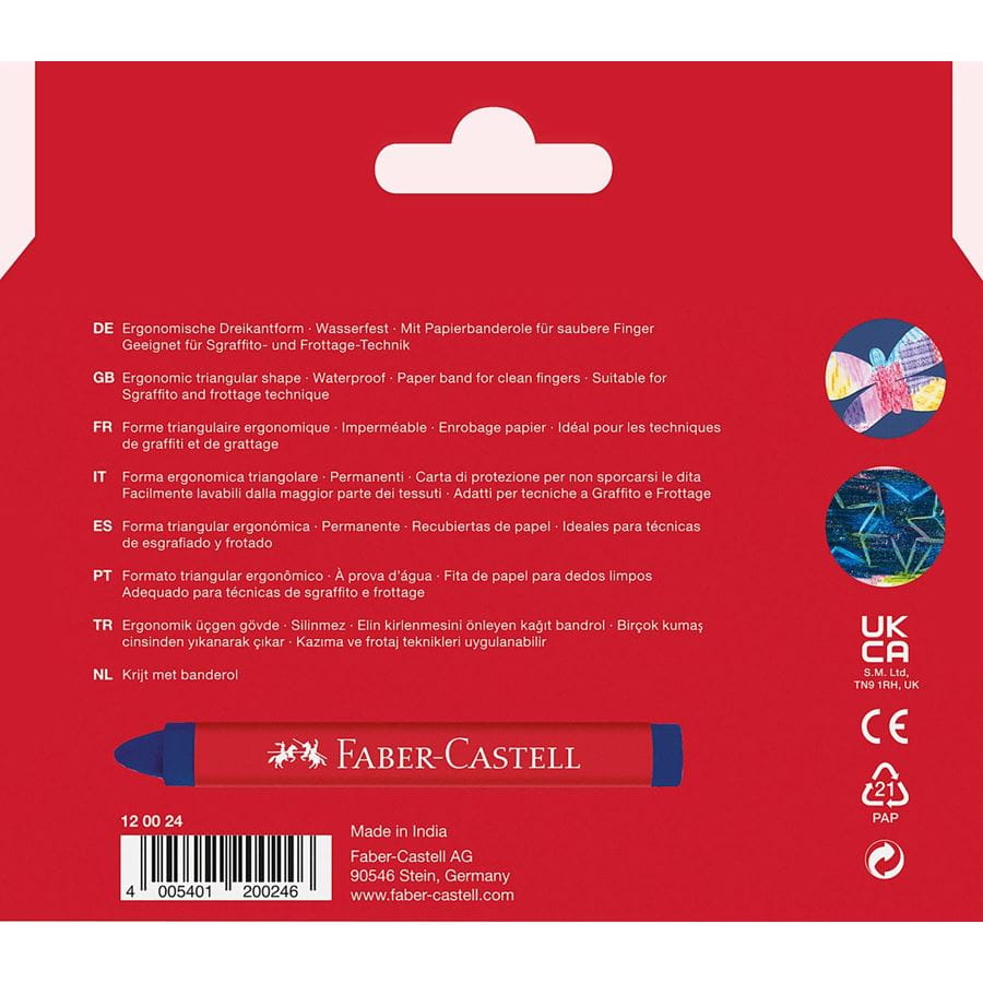 Faber-Castell - Wax crayon triangular, cardboard wallet of 24