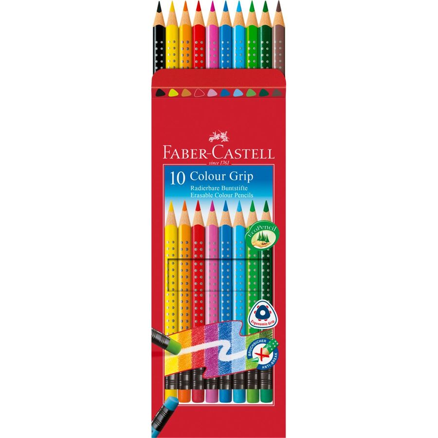 Faber-Castell - Colour Grip erasable colour pencils, wallet of 10