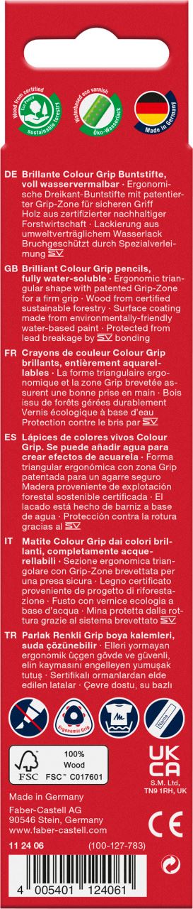 Faber-Castell - Colour Grip colour pencil, cardboard wallet of 6