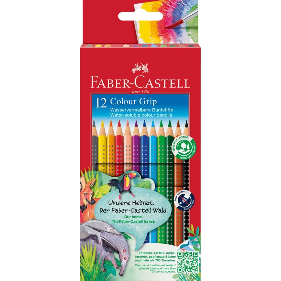 Faber-Castell - Colour Grip colour pencil, cardboard wallet of 12