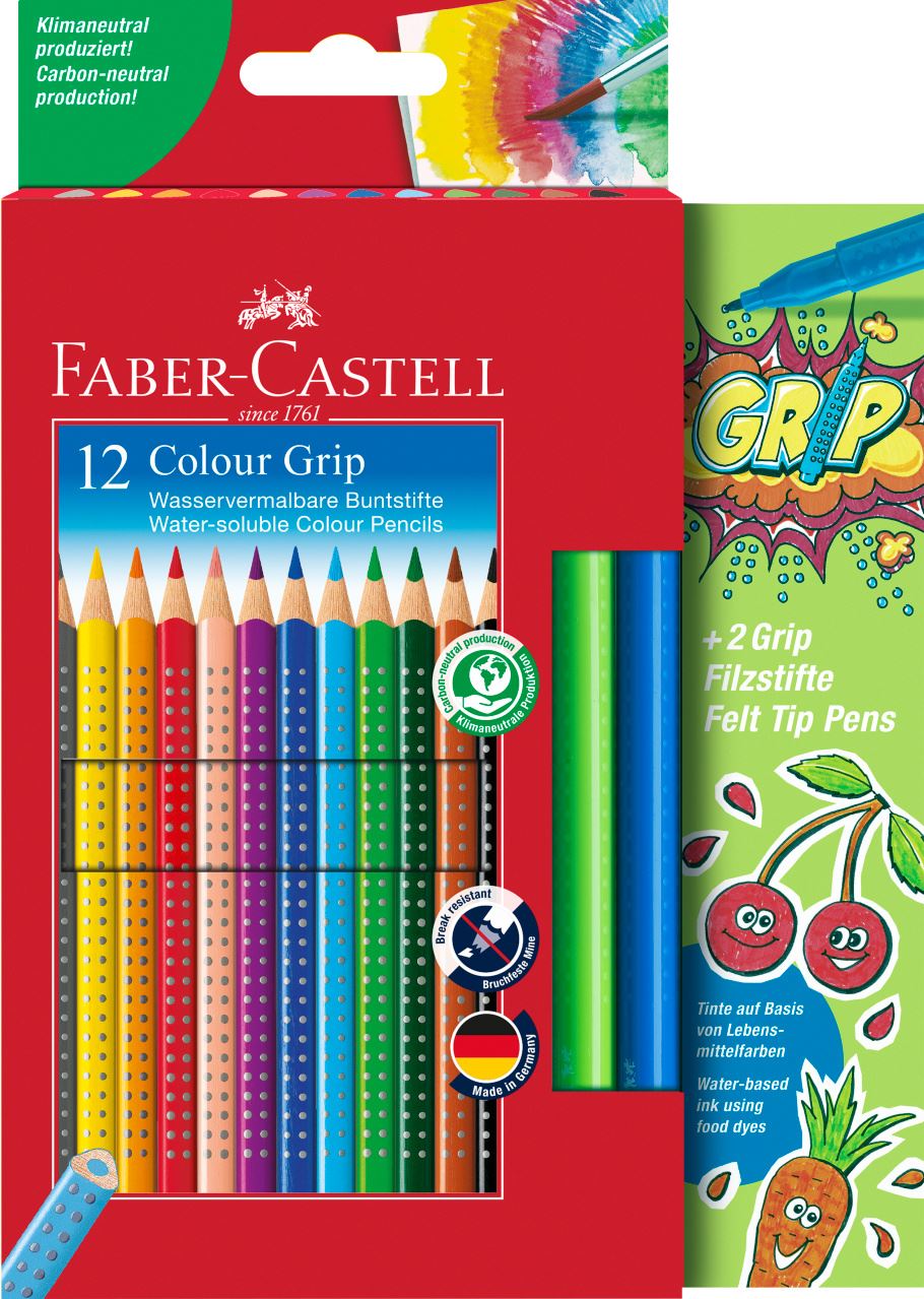 Faber-Castell - Colour Grip colour pencils, cardboard wallet, 14 pieces