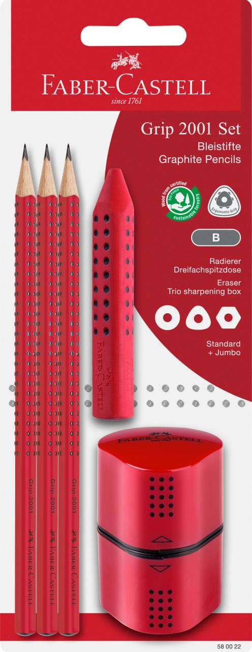 Faber-Castell - Grip graphite pencil set, red, 5 pieces