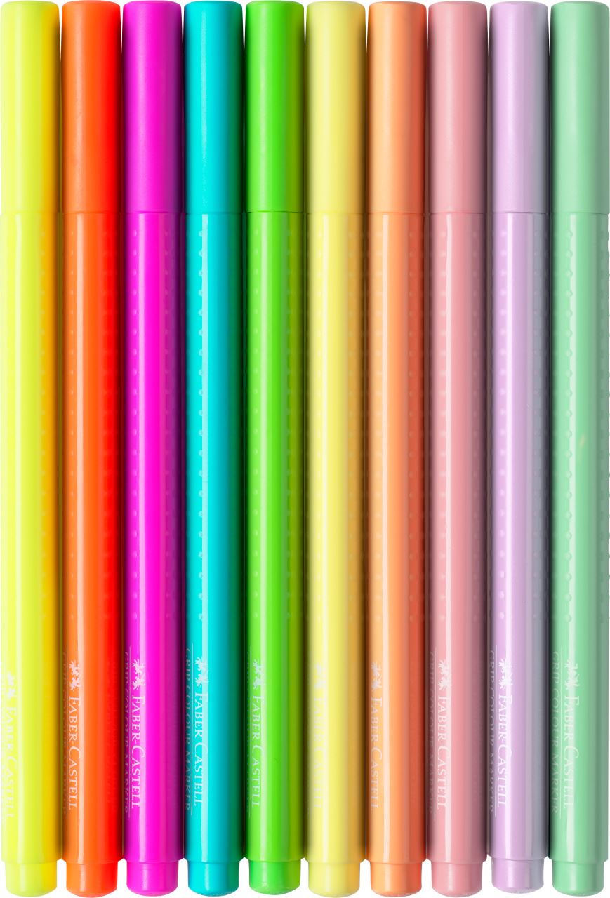 Faber-Castell - Grip felt-tip pen neon + pastel, cardboard wallet of 10