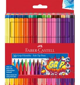 Faber-Castell - Grip felt tip pen, cardboard wallet of 30