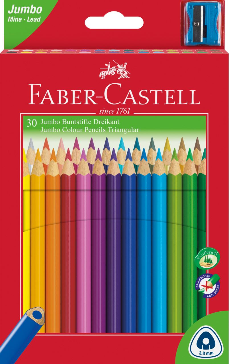 Faber-Castell - Jumbo Triangular Junior colour pencils, wallet of 30
