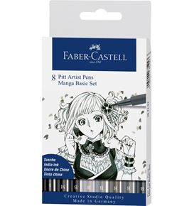 Faber-Castell - Pitt Artist Pen India ink pen, wallet of 8, Manga Basic set