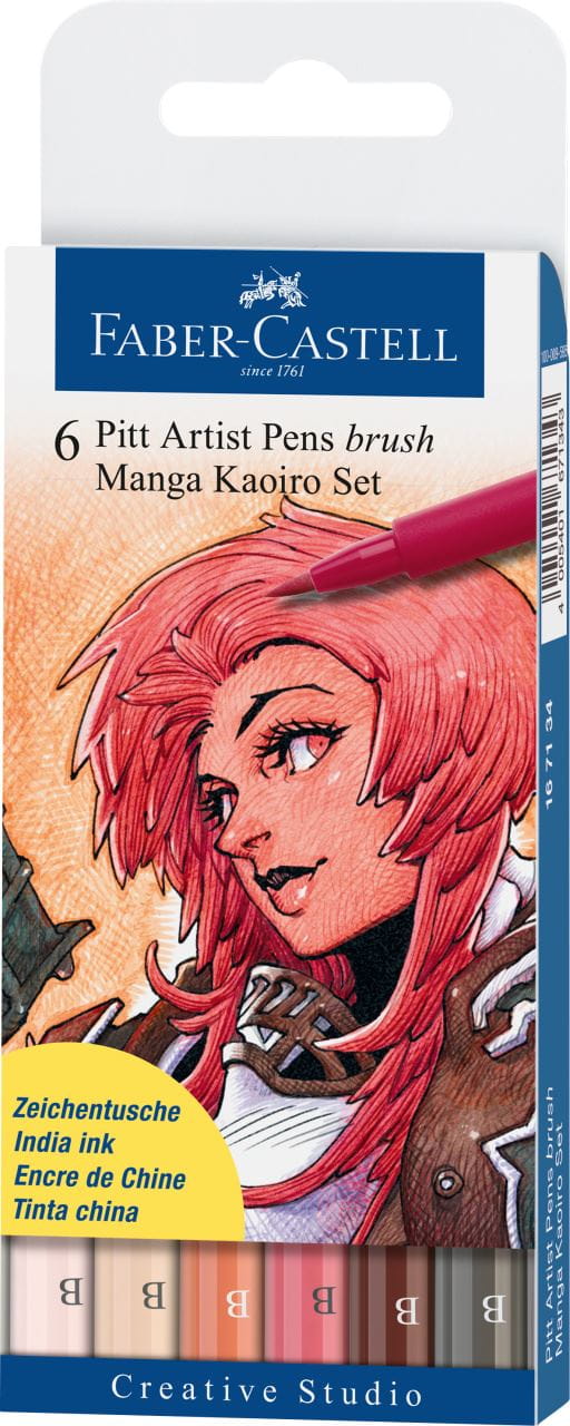 Faber-Castell - Pitt Artist Pen Brush India ink pen, wallet of 6, Kaoiro