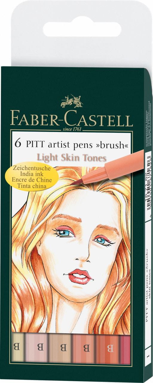 Faber-Castell - Pitt Artist Pen Brush India ink pen, wallet of 6, Light skin