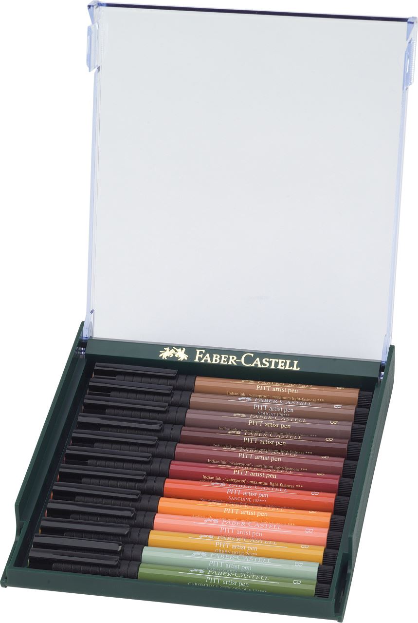 Faber-Castell - Pitt Artist Pen Brush India ink pen, set of 12, Earth tones