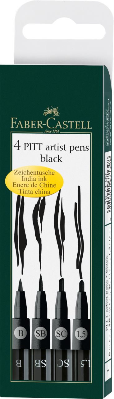 Faber-Castell - Pitt Artist Pen India ink pen, wallet of 4, black