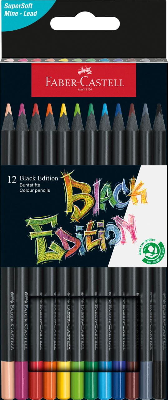 Faber-Castell - Black Edition colour pencils, cardboard box of 12