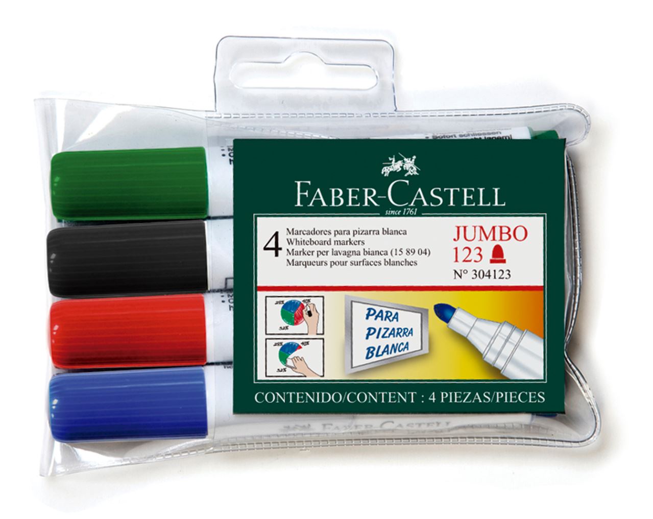 Faber-Castell - Whiteboard marker jumbo 123, wallet of 4